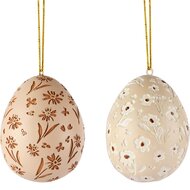 Dekoratief | Hanger eitje m/bloemen, wit/naturel, resina, 6x6x8cm, set van 2 stuks | A260802