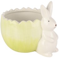 Dekoratief | Bunny m/opvulei, wit/groen, dolomiet, 16x13x15cm | A260758