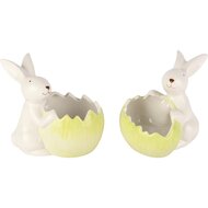 Dekoratief | Bunny m/opvulei, wit/groen, dolomiet, 12x11x11cm, set van 2 stuks | A260757