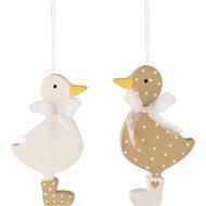 Dekoratief | Hanger eendje, wit/bruin, hout, 8x12x1cm, set van 2 stuks | A260625