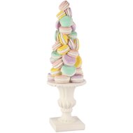 Dekoratief | Kegel vorm op voet m/macarons, wit/roze/blauw, resina, 13x12x39cm | A260602