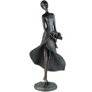 Dekoratief | Deco dame staand m/maxirok, grijs/blauw, resina, 20x14x47cm | A260583