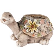 Dekoratief | Bloempot schildpad m/bloemen, grijs, magnesium, 36x25x21cm | A260532