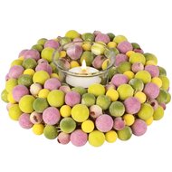 Dekoratief | Tafelstukje m/bessen, geel/groen/lila, pvc/glas, 17x17x5cm | A260836