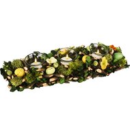 Dekoratief | Tafelstuk m/eitjes/bloemen, groen/geel, pvc/glas, 39x13x7cm | A260831