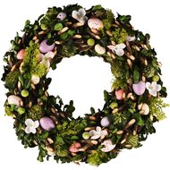 Dekoratief | Krans m/eitjes/bloemen, groen/roze/wit, pvc, 32x32cm | A260825