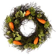 Dekoratief | Krans m/worteltjes/bunny's, groen/oranje, pvc, 32x32cm | A260820