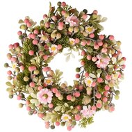 Dekoratief | Krans m/bloemen/bessen, roze/groen, pvc, 31x31cm | A260817