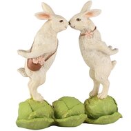 Dekoratief | Koppel bunny's op kooltjes, wit/groen, resina, 13x6x15cm | A260684