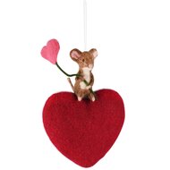 Dekoratief | Hanger hart m/muisje, rood, stof, 19x7x32cm | A260075