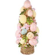 Dekoratief | Kegel vorm m/eitjes, geel/roze, pvc/naturel, 14x14x32cm | A260064