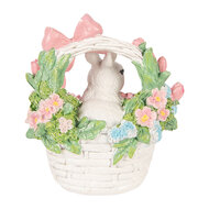 Clayre &amp; Eef | Decoratie Konijn in mandje Wit Roze 15x9x16 cm | 6PR6068