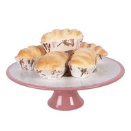 Clayre &amp; Eef | Taartplateau op voet Wit Roze &oslash; 29x10 cm | 66437