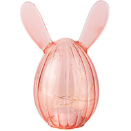 Dekoratief | Deco ei m/bunny oren, roze/transparant, glas, LED, 9x9x16cm | A260007