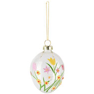 Dekoratief | Hanger ei 'Spring Flowers', transparant, glas, 6x6x9cm | A260001