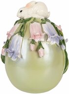 Clayre &amp; Eef | Decoratie Konijn op ei Wit Groen &oslash; 14x17 cm | 6PR6104