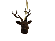 Decoratie hanger hertenkop rendier bruin polystone 9 x 9 cm met gewei