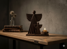 Kaarsenhouder Engel - Vintage Bruin/Roest IJzer - 22x20 cm