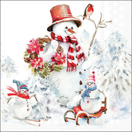Set: Kaars - 20 servetten - dienblad Sporty snowmen | 392304 | Ambiente