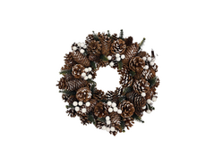 Kerststuk krans tafelstuk 34 cm dennenappels groen wit bruin | 712111