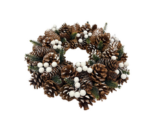 Kerststuk krans tafelstuk 34 cm dennenappels groen wit bruin | 712111