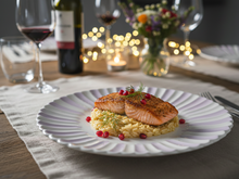 Dinerbord Fruity Cherry &ndash; Lila/Wit Gestreept &ndash; Aardewerk &ndash; &oslash; 28 cm