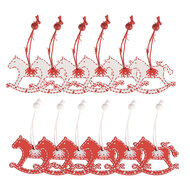 Clayre &amp; Eef | Decoratie Hanger Hobbelpaard Rood Wit 13x13x1 cm (12) | 6H2487