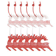 Clayre &amp; Eef | Decoratie Hanger Rendier Rood Wit 13x13x1 cm (12) | 6H2488