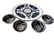 Tapas Party set 5 delig Black Fond aardewerk hapjes bord en schaaltjes zwart wit | TP.PY.BF | Dishes &amp; Deco