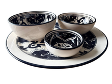 Tapas Party set 4 delig Black Fond aardewerk hapjes bord en schaaltjes zwart wit | TP.PY.BF4 | Dishes &amp; Deco