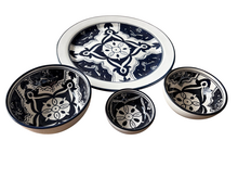 Tapas Party set 4 delig Black Fond aardewerk hapjes bord en schaaltjes zwart wit | TP.PY.BF4 | Dishes &amp; Deco