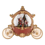 Clayre &amp; Eef | Muziekdoos Koets met Kerstman LED Rood Goudkleurig 26x11x20 cm / 3xAA | 6PR6156