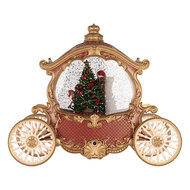 Clayre &amp; Eef | Muziekdoos Koets met Kerstman LED Rood Goudkleurig 26x11x20 cm / 3xAA | 6PR6156