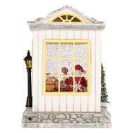 Clayre &amp; Eef | Muziekdoos Huis met LED Wit Zilverkleurig 16x12x23 cm / 3xAA | 6PR6176