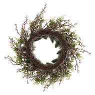 Clayre &amp; Eef | Kerstdecoratie Krans Groen Wit &oslash; 50x10 cm | 66676