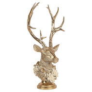 Clayre &amp; Eef | Kerstdecoratie Beeld Rendier Goudkleurig Wit 24x19x52 cm | 6PR6259