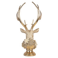 Clayre &amp; Eef | Kerstdecoratie Beeld Rendier Goudkleurig Wit 24x19x52 cm | 6PR6259