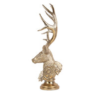 Clayre &amp; Eef | Kerstdecoratie Beeld Rendier Goudkleurig Wit 24x19x52 cm | 6PR6259