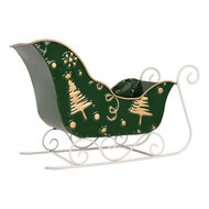 Clayre &amp; Eef | Kerstdecoratie Slee Groen Goudkleurig 35x15x23 cm | 6Y6011