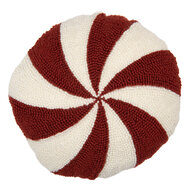 Clayre &amp; Eef | Sierkussen Rood Wit &oslash; 30x10 cm | KG033.011