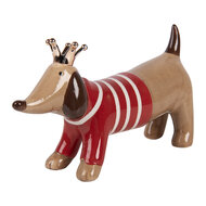 Clayre &amp; Eef | Decoratie hond Bruin Rood 24x6x13 cm | 6CE2452