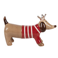 Clayre &amp; Eef | Decoratie hond Bruin Rood 24x6x13 cm | 6CE2452