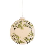 Dekoratief | Hanger bal m/takjes/kralen, ivoor/groen, glas, 8x8x8cm | A269042