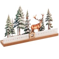 Dekoratief | Adventskalender m/hert, naturel/wit, hout, 32x5x20cm | A269034