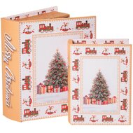 Dekoratief | Set 2 boekdozen 'Christmas Morning', hout/pvc, 22x17x6cm | A269011