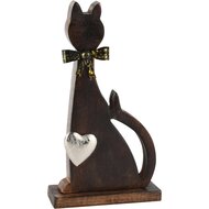 Dekoratief | Deco poes m/hartje/strikje, naturel/zilver, hout, 16x5x28cm | A268225