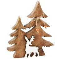 Dekoratief | Deco boom m/rendier puzzel, naturel/wit, hout/enamel, 16x3x20cm | A268219