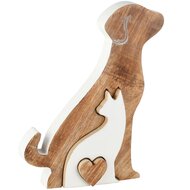 Dekoratief | Deco hond/kat puzzel, wit/naturel, hout/enamel, 20x3x20cm | A268217