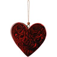 Dekoratief | Hanger hart 'Roses', rood, hout/enamel, 12x2x12cm | A268211
