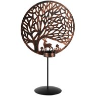 Dekoratief | Theelichthouder 'Deer Life Tree', zwart/goud, metaal, 20x11x35cm | A268197